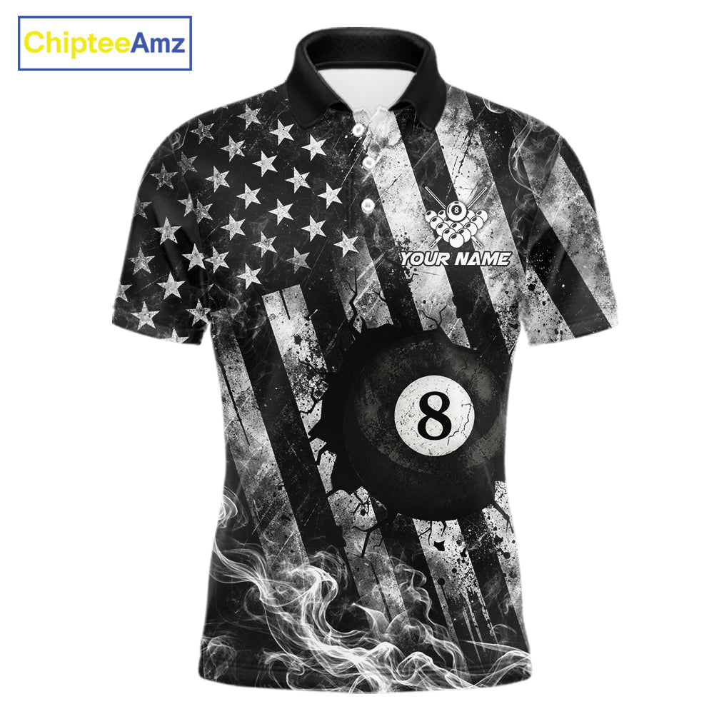 Smoke US Flag Patriotic Billiard Shirt For Men Custom Cracked 8 Ball & 9 Ball Pool Team Jerseys NYN4061