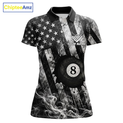 Smoke US Flag Patriotic Billiard Shirt For Women Custom Cracked 8 Ball & 9 Ball Pool Team Jerseys NYN4061