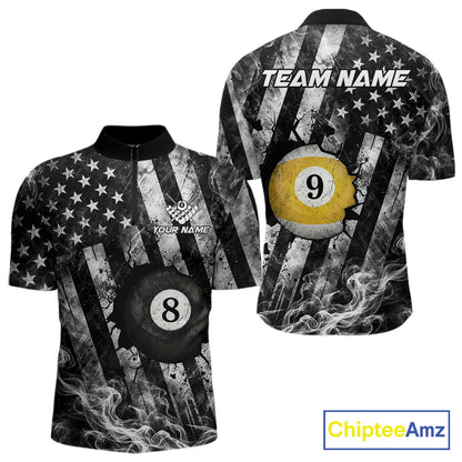 Smoke US Flag Patriotic Billiard Shirt For Men Custom Cracked 8 Ball & 9 Ball Pool Team Jerseys NYN4061