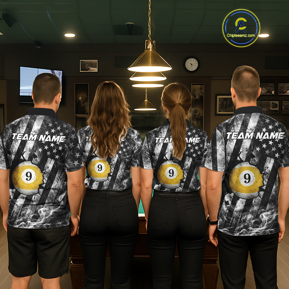 Smoke US Flag Patriotic Billiard Shirt For Men Custom Cracked 8 Ball & 9 Ball Pool Team Jerseys NYN4061