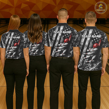 Smoke US Flag Patriotic Bowling Shirt For Women Custom Red Grunge Strike Bowling Team Jerseys NYN4062