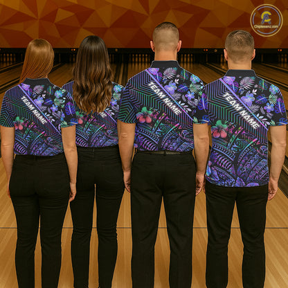 Holographic Rainbow Tribal Pattern Bowling Polo, 1/4 Zip Shirts For Men Custom Team Bowling Jersey NYN4403
