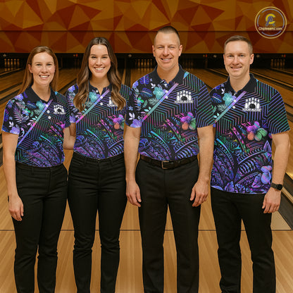 Holographic Rainbow Tribal Pattern Bowling Polo, 1/4 Zip Shirts For Men Custom Team Bowling Jersey NYN4403