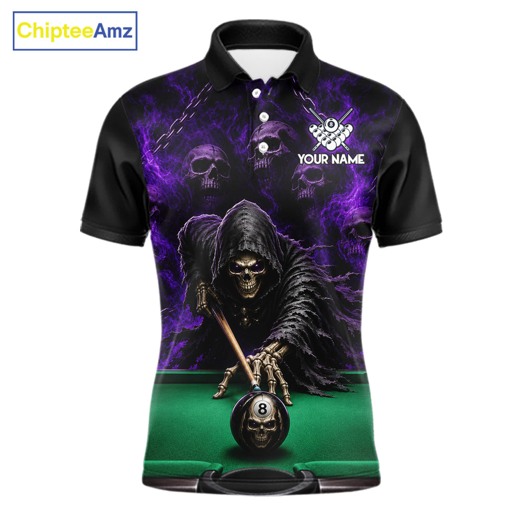 Custom Grim Reaper Pool Billiard Shirt For Men Skull 8 Ball Purple Billiard Polo 1/4-Zip Team Uniform NYN4414