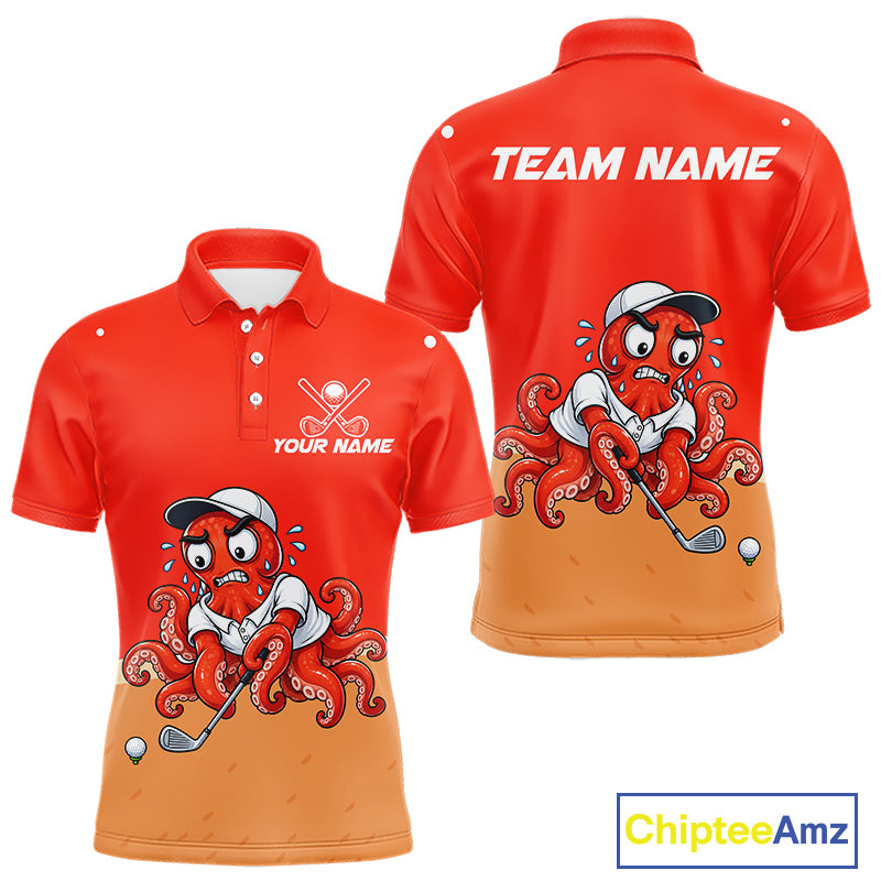 Custom Red Funny Octopus Mens Golf Polo Shirt Personalized Crab Golfer Golf Team Golf Apparel NYN4807