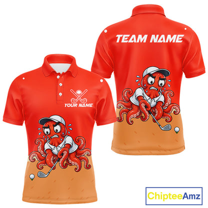 Custom Red Funny Octopus Mens Golf Polo Shirt Personalized Crab Golfer Golf Team Golf Apparel NYN4807