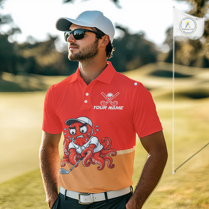 Custom Red Funny Octopus Mens Golf Polo Shirt Personalized Crab Golfer Golf Team Golf Apparel NYN4807