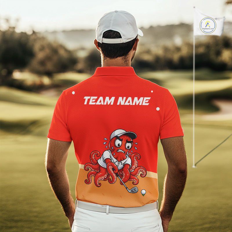Custom Red Funny Octopus Mens Golf Polo Shirt Personalized Crab Golfer Golf Team Golf Apparel NYN4807