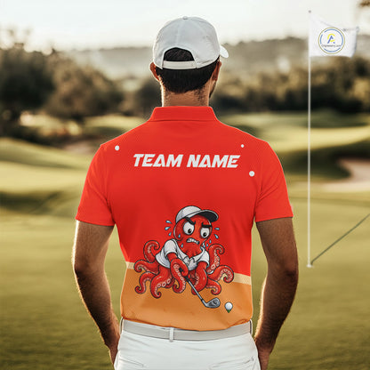 Custom Red Funny Octopus Mens Golf Polo Shirt Personalized Crab Golfer Golf Team Golf Apparel NYN4807