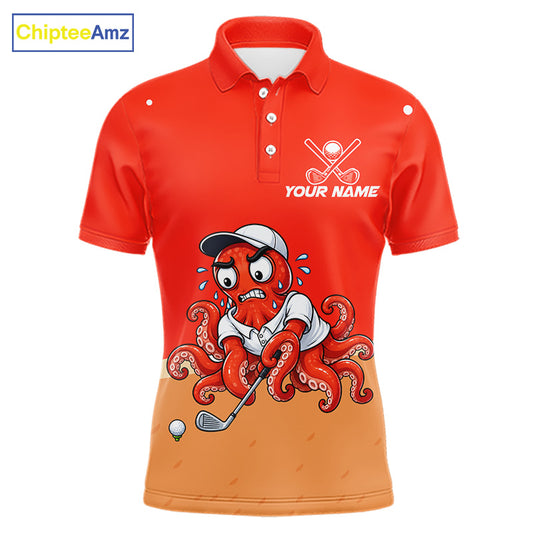 Custom Red Funny Octopus Mens Golf Polo Shirt Personalized Crab Golfer Golf Team Golf Apparel NYN4807