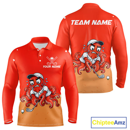 Custom Red Funny Octopus Mens Golf Polo Shirt Personalized Crab Golfer Golf Team Golf Apparel NYN4807