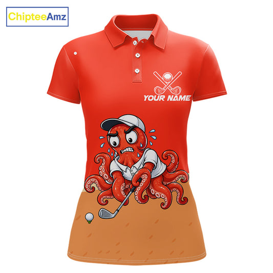 Custom Red Funny Octopus Womens Golf Polo Shirt Personalized Crab Golfer Golf Team Golf Apparel NYN4807