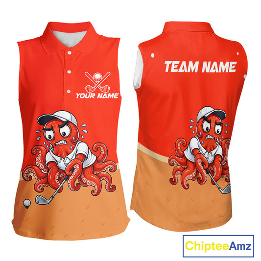 Custom Red Funny Octopus Womens Golf Sleeveless Polo Shirt Personalized Crab Golfer Golf Team Golf Apparel NYN4807