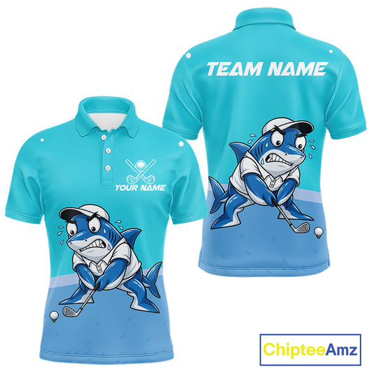 Custom Blue Funny Shark Mens Golf Polo Shirt Personalized Crab Golfer Golf Team Golf Apparel NYN4808
