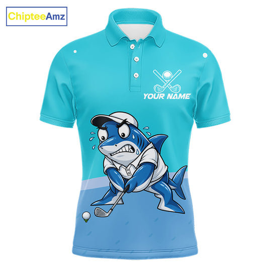 Custom Blue Funny Shark Mens Golf Polo Shirt Personalized Crab Golfer Golf Team Golf Apparel NYN4808