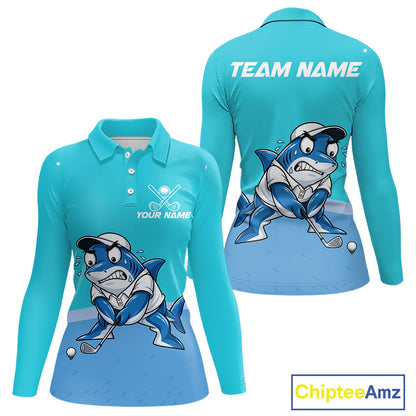 Custom Blue Funny Shark Womens Golf Polo Shirt Personalized Crab Golfer Golf Team Golf Apparel NYN4808