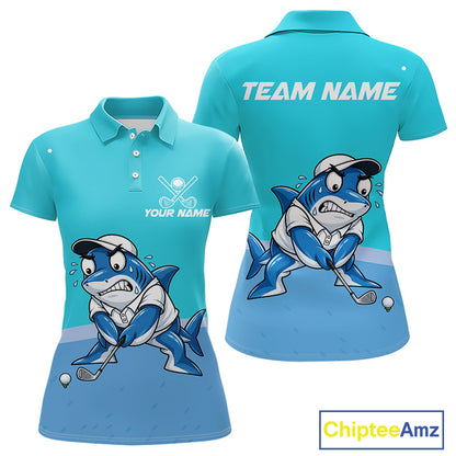 Custom Blue Funny Shark Womens Golf Polo Shirt Personalized Crab Golfer Golf Team Golf Apparel NYN4808