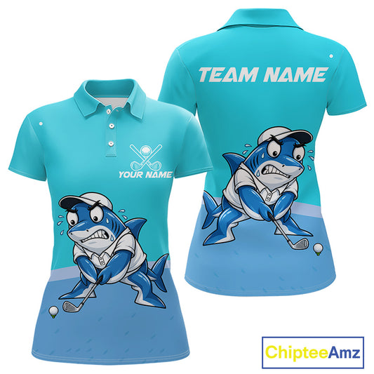 Custom Blue Funny Shark Womens Golf Polo Shirt Personalized Crab Golfer Golf Team Golf Apparel NYN4808