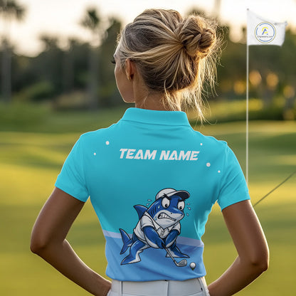 Custom Blue Funny Shark Womens Golf Polo Shirt Personalized Crab Golfer Golf Team Golf Apparel NYN4808