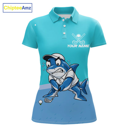 Custom Blue Funny Shark Womens Golf Polo Shirt Personalized Crab Golfer Golf Team Golf Apparel NYN4808