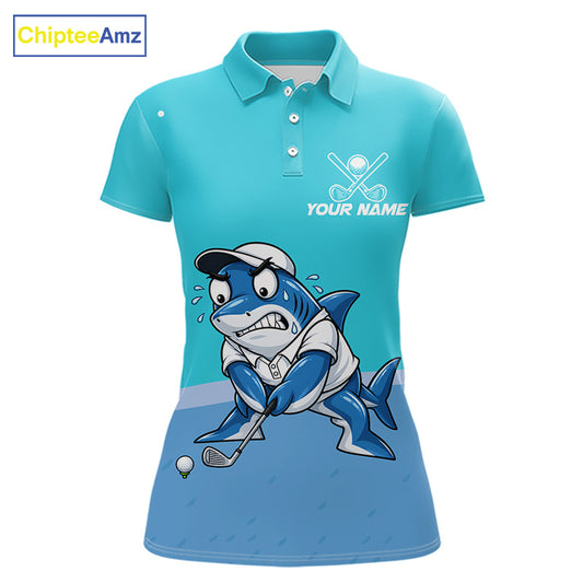 Custom Blue Funny Shark Womens Golf Polo Shirt Personalized Crab Golfer Golf Team Golf Apparel NYN4808