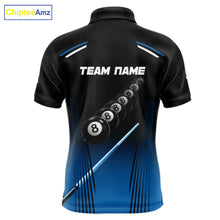 Load image into Gallery viewer, Black &amp; Blue Billiard Ball Cue Pool Men Polo &amp; 1/4-Zip Shirt Custom 8 Ball 3D Billiards Attire NYN2455