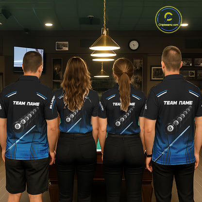 Black & Blue Billiard Ball Cue Pool Women Polo & 1/4-Zip Shirt Custom 8 Ball 3D Billiards Attire NYN2455