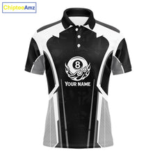 Load image into Gallery viewer, White And Black Billiard Pool Men Polo &amp; 1/4-Zip Team Shirts Custom 8 Ball Billiards Cue Attire NYN2458