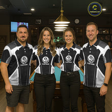 Load image into Gallery viewer, White And Black Billiard Pool Men Polo &amp; 1/4-Zip Team Shirts Custom 8 Ball Billiards Cue Attire NYN2458