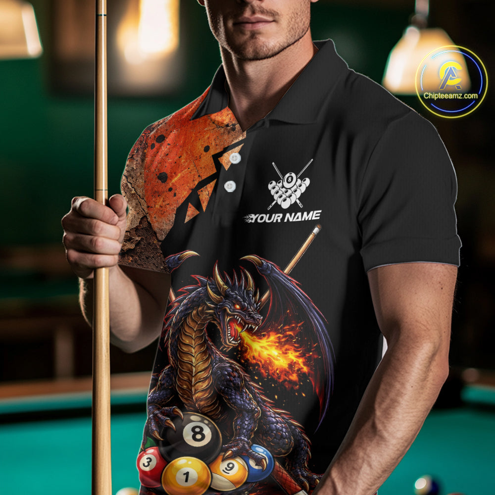 Orange Grunge Dragon Flame 8 Ball Pool Billiard Shirt For Men Custom Billiards Team Attire NYN3046