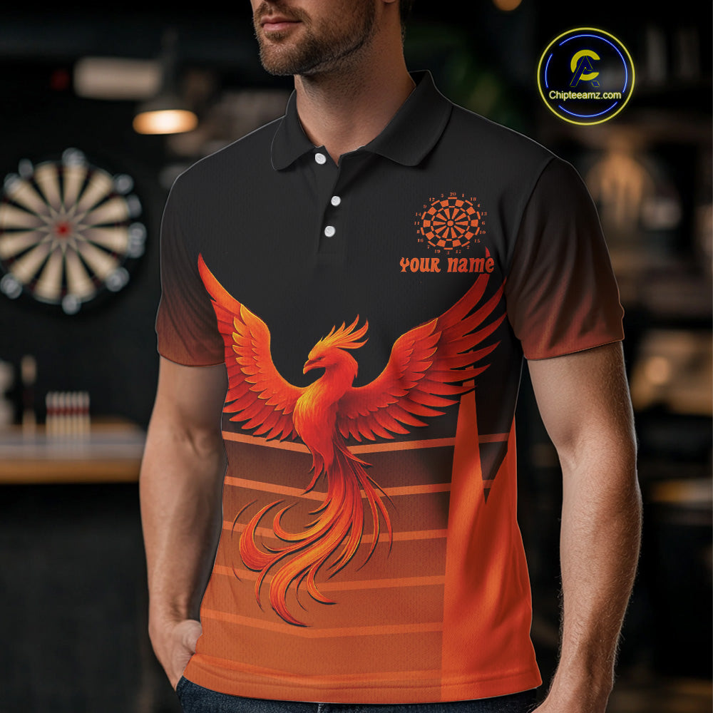 Men's Custom Darts Shirt With Amber Phoenix And Flame Dartboard, Darts Jersey NYN0261