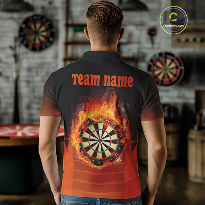 Men's Custom Darts Shirt With Amber Phoenix And Flame Dartboard, Darts Jersey NYN0261
