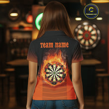 Load image into Gallery viewer, Women&#39;s Custom Darts Shirt With Amber Phoenix And Flame Dartboard, Darts Jersey NYN0261