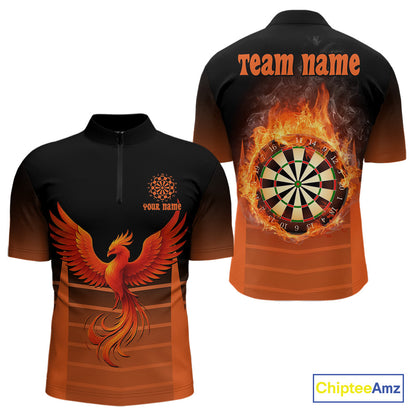Men's Custom Darts Shirt With Amber Phoenix And Flame Dartboard, Darts Jersey NYN0261