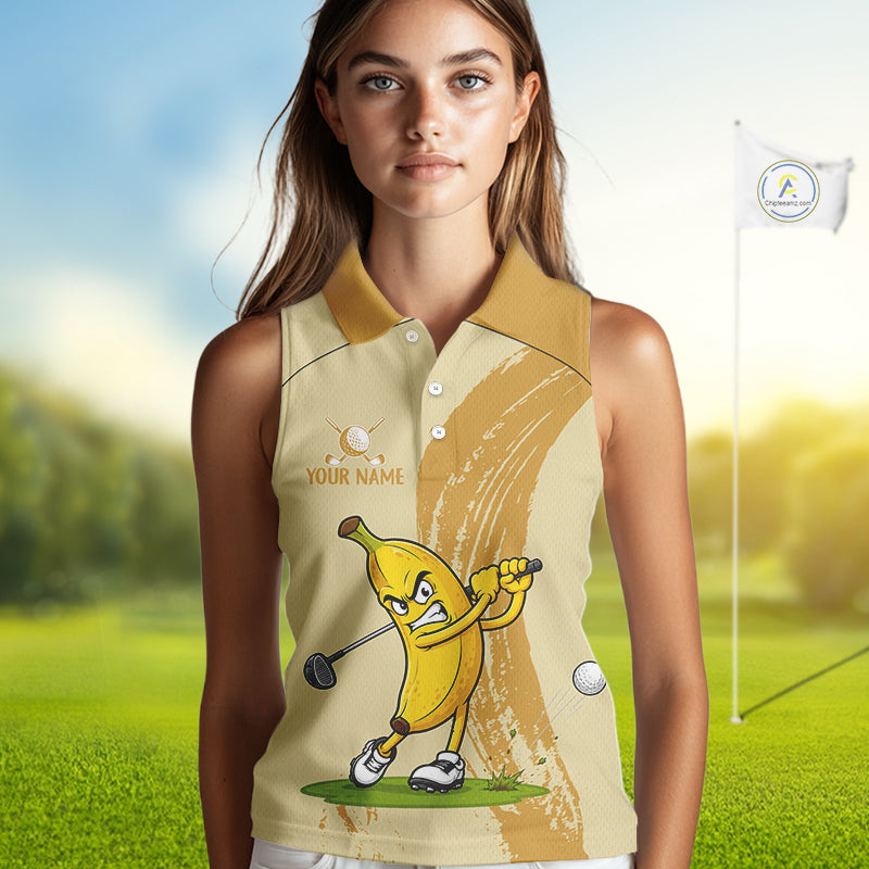 Funny Banana Womens Golf Sleeveless Polo Shirt, Custom Golf Polo For Women Golf Apparel Gift For Golf Lovers NYN3767