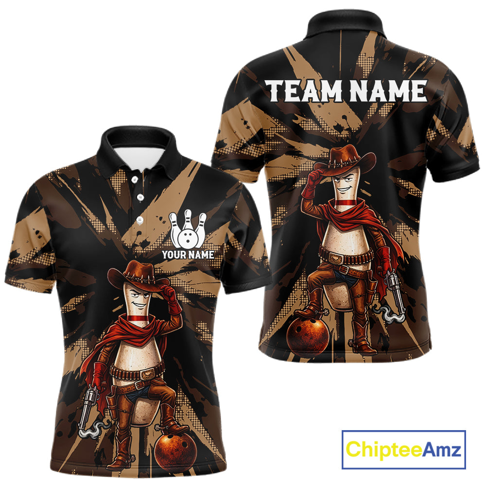 Funny Cowboy Men Bowling Jersey Wild West Gunslinger Bowling Pin Shirt Personalized Bowling Team Apparel NYN4351