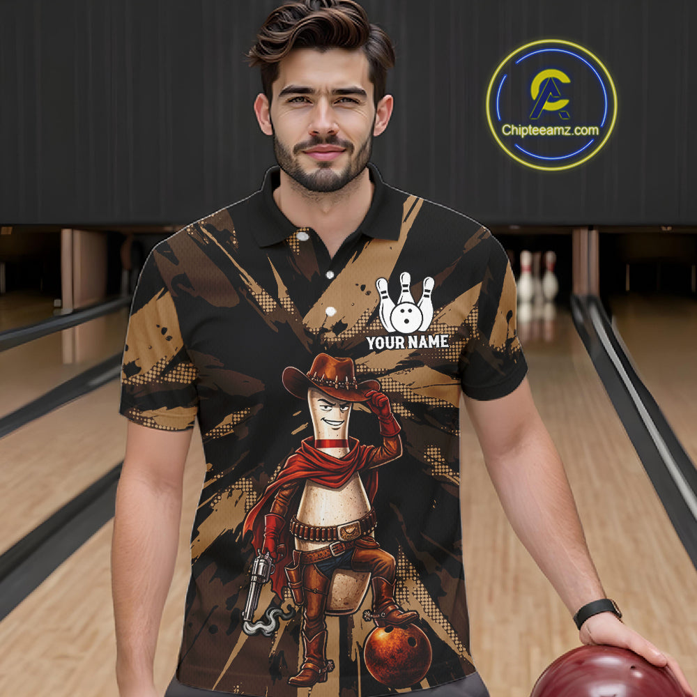 Funny Cowboy Men Bowling Jersey Wild West Gunslinger Bowling Pin Shirt Personalized Bowling Team Apparel NYN4351