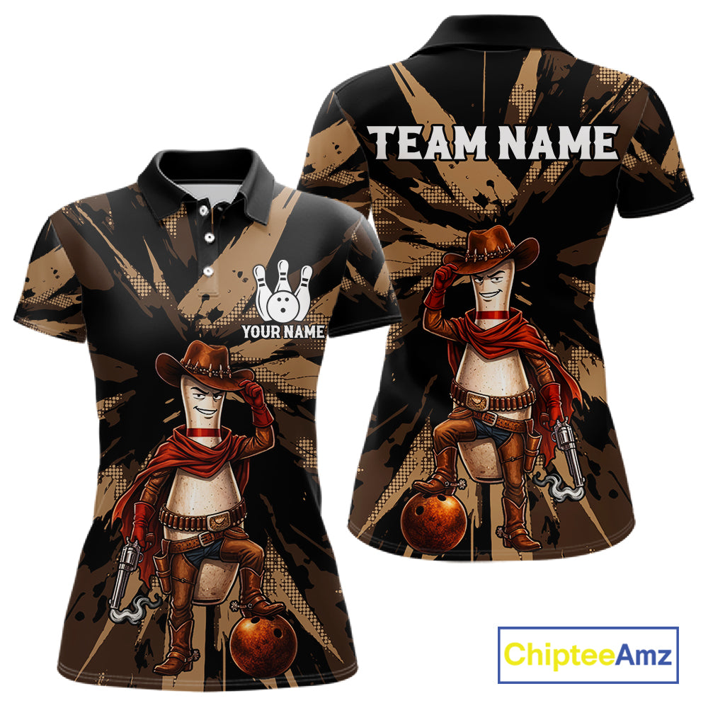 Funny Cowboy Women Bowling Jersey Wild West Gunslinger Bowling Pin Shirt Personalized Bowling Team Apparel NYN4351