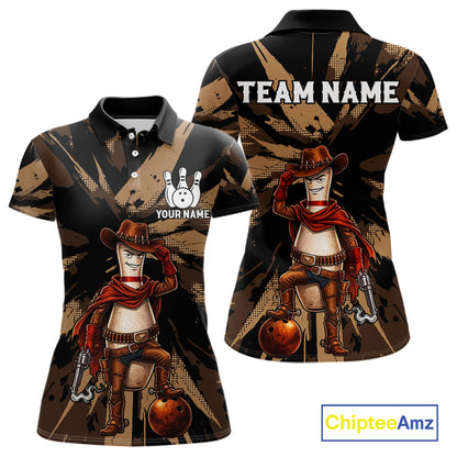 Funny Cowboy Women Bowling Jersey Wild West Gunslinger Bowling Pin Shirt Personalized Bowling Team Apparel NYN4351
