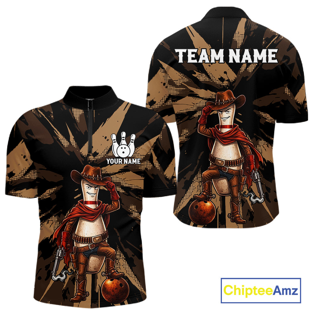Funny Cowboy Men Bowling Jersey Wild West Gunslinger Bowling Pin Shirt Personalized Bowling Team Apparel NYN4351