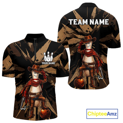 Funny Cowboy Men Bowling Jersey Wild West Gunslinger Bowling Pin Shirt Personalized Bowling Team Apparel NYN4351