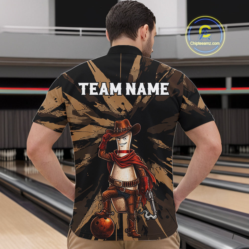 Funny Cowboy Men Bowling Jersey Wild West Gunslinger Bowling Pin Shirt Personalized Bowling Team Apparel NYN4351