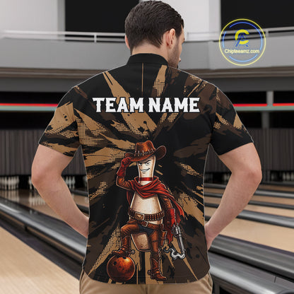 Funny Cowboy Men Bowling Jersey Wild West Gunslinger Bowling Pin Shirt Personalized Bowling Team Apparel NYN4351