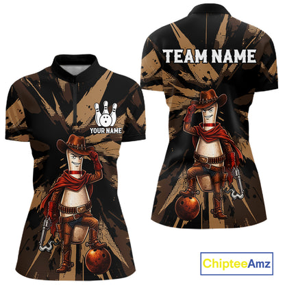 Funny Cowboy Women Bowling Jersey Wild West Gunslinger Bowling Pin Shirt Personalized Bowling Team Apparel NYN4351