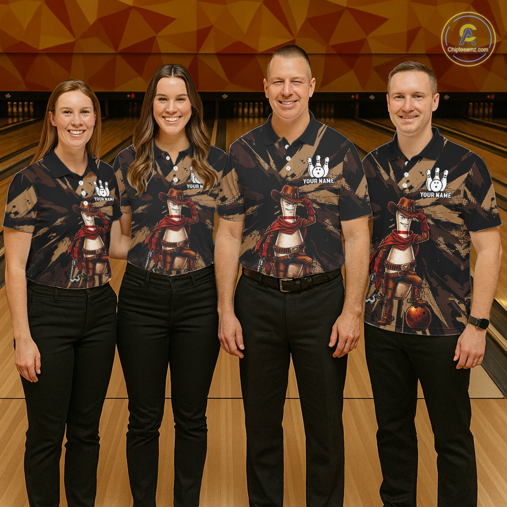 Funny Cowboy Women Bowling Jersey Wild West Gunslinger Bowling Pin Shirt Personalized Bowling Team Apparel NYN4351