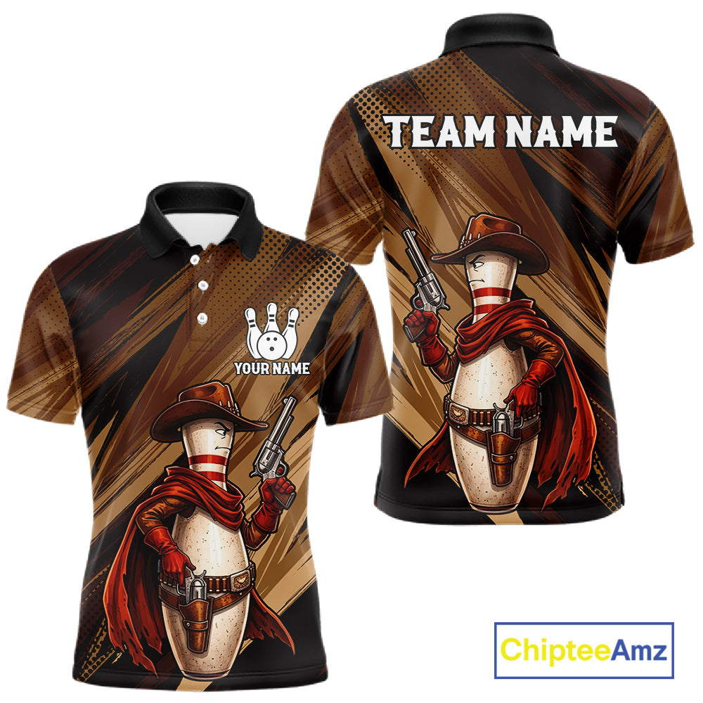 Funny Cowboy Men Bowling Jersey Gun Gunslinger Bowling Pin Shirt Personalized Bowling Team Apparel NYN4352
