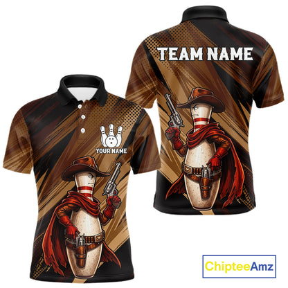 Funny Cowboy Men Bowling Jersey Gun Gunslinger Bowling Pin Shirt Personalized Bowling Team Apparel NYN4352