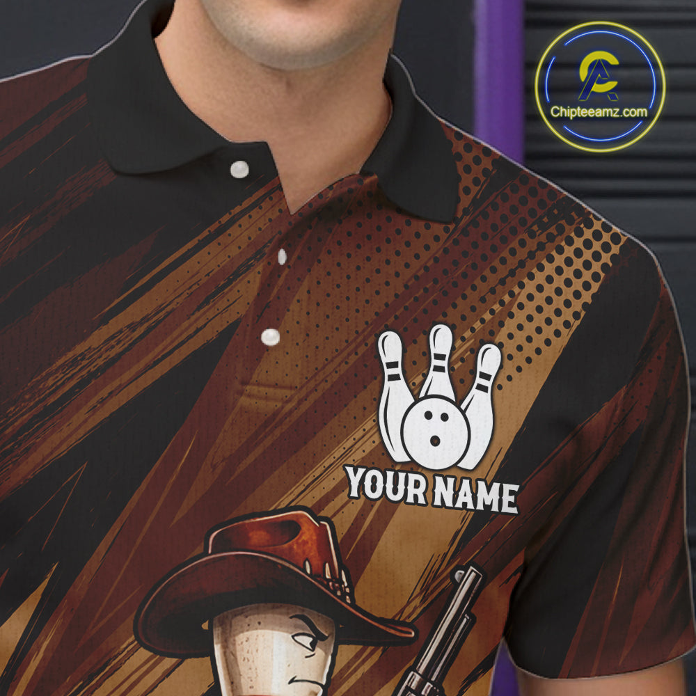 Funny Cowboy Men Bowling Jersey Gun Gunslinger Bowling Pin Shirt Personalized Bowling Team Apparel NYN4352