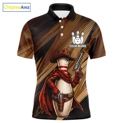 Funny Cowboy Men Bowling Jersey Gun Gunslinger Bowling Pin Shirt Personalized Bowling Team Apparel NYN4352