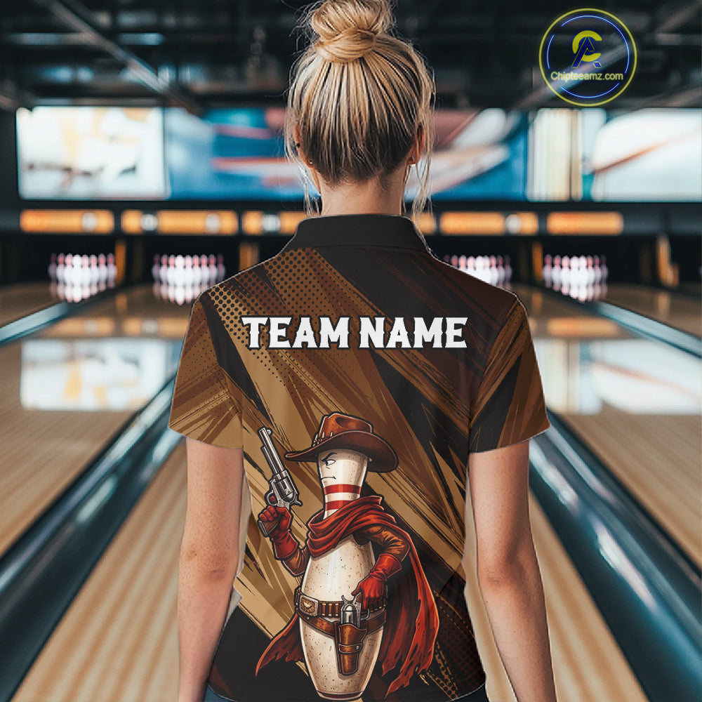Funny Cowboy Women Bowling Jersey Gun Gunslinger Bowling Pin Shirt Personalized Bowling Team Apparel NYN4352